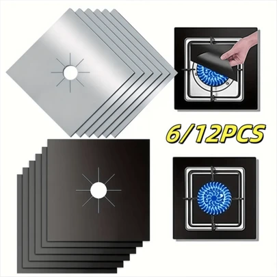 Bộ 6/12 tấm chắn dầu bắn cho bếp ga, dày 0.12mm, chất liệu chống dính, dễ vệ sinh, bảo vệ mặt bếp, lót chắn dầu khi nấu nướng, dụng cụ bảo vệ nhà bếp gia dụng, thảm cách nhiệt cho bếp nướng ngoài trời, giữ cho mặt bếp sạch sẽ và gọn gàng, phụ kiện nhà bếp thiết thực, vật dụng nhà bếp cần thiết.