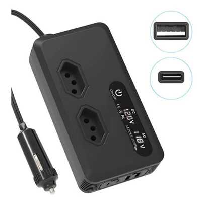 Inversor para Carro 12v 110v - 220v Veicular 200w 2 USB 2 Type-C Conversor de Voltagem
