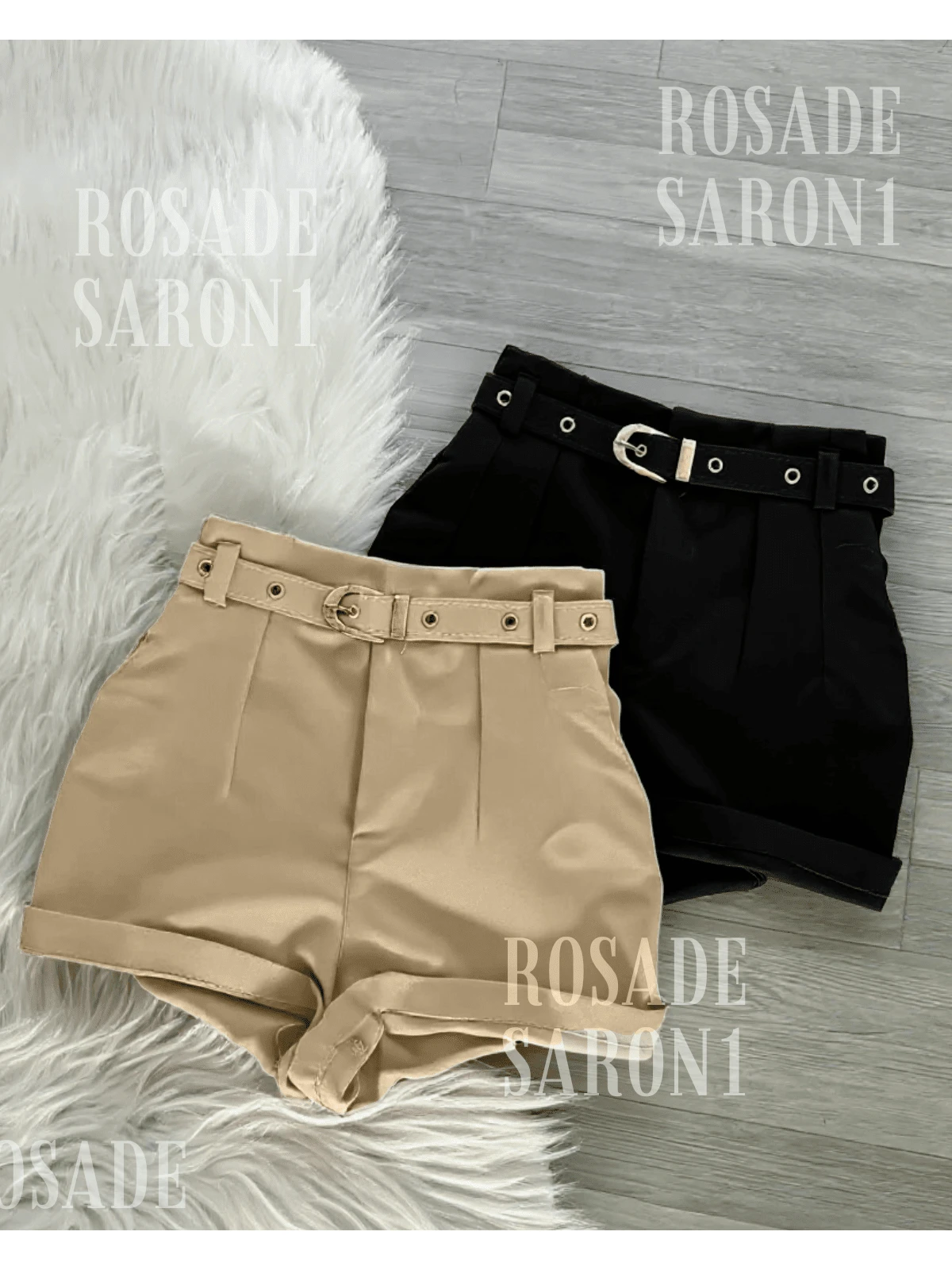 Set Of 2: Two Tailored Dress Shorts + Belt - Fashion Blogger 2026 - Beige - View 1