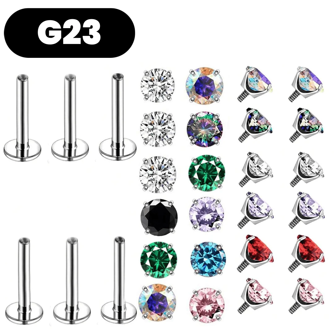 1pc G23 Titanium Internally Zirconia Threaded Lip/Cartilage/Tragus/Lobe Piercing Jewelry - Multicolor - View 1