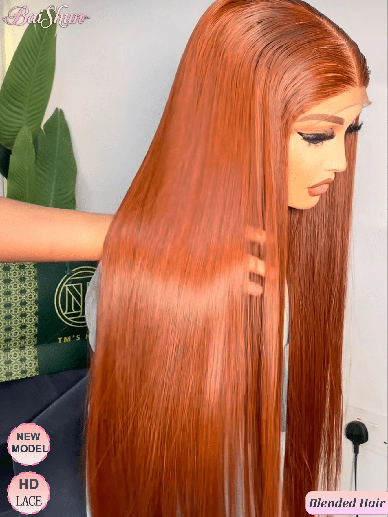 200% 密度 13x4 高清蕾丝前假发，真人前额发丝，预先拔毛，升级版耳到耳高清蕾丝前假发，真人混纺直发前额假发，#350 姜橙色