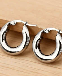 Classic Silver Thick Hoop Earrings | Minimalist Statement Ear - 銀色 - 查看 5
