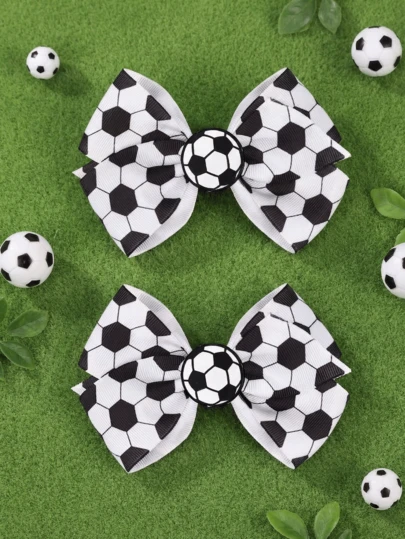 2 Piezas de Lazos para el Cabello de Fútbol para Niñas, Clips para el Cabello de Fútbol Blanco y Negro, Accesorios con Tema Deportivo, Pinzas de Caimán con Cinta para Niñas Porristas, Recuerdos para Fiesta de Fans de la Copa Mundial 2026