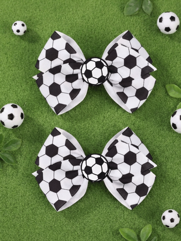 2 Pcs Soccer Hair Bows For Girls, Black And White Football Hair Clips Accessories, Sports Theme Ribbon Alligator Clips For Girls Cheerleaders, 2026 World Cup Fans Party Favors