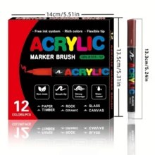 Bộ 12/24 bút dạ acrylic màu, bút mực lỏng đầu mềm, dễ sử dụng, thích hợp cho thủ công mỹ nghệ, vẽ trên thủy tinh, đá, gốm sứ, kim loại, vải bố, vải, trứng, vẽ trên đá và các sản phẩm thủ công DIY. - 12 màu - Xem 3