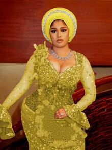 1件装女士纯色多层水钻装饰尼日利亚婚礼头巾，奢华闪亮头巾帽，适合节日、派对、送礼 - A - 查看 9