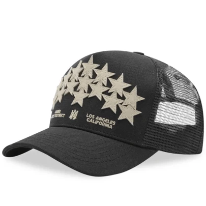 Gorra de camionero con letra, gorra de béisbol negra con estrella de estilo hip hop callejero, gorra de malla casual y ajustable para papá, unisex