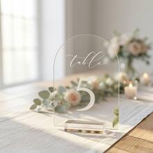 Acrylic Curved Frosted Table Number Plates-Modern Minimalist Wedding & Event Decor For Parties Weddings Celebrations - A - View 4