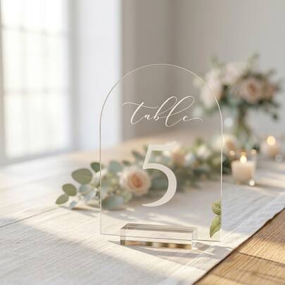 Số bàn hình vòm mờ cho đám cưới, số bàn hình vòm bằng acrylic kích thước 5x7 inch kèm chân đế, biển hiệu hình vòm bằng acrylic mờ kèm giá đỡ dùng làm vật trang trí trung tâm, tiệc chiêu đãi, đám cưới, tiệc tùng, sự kiện.