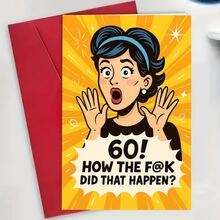 1张趣味60岁生日贺卡，送给女性朋友或同事的完美礼物，惊喜派对庆祝信封式贺卡 - 18*13cm - 查看 4