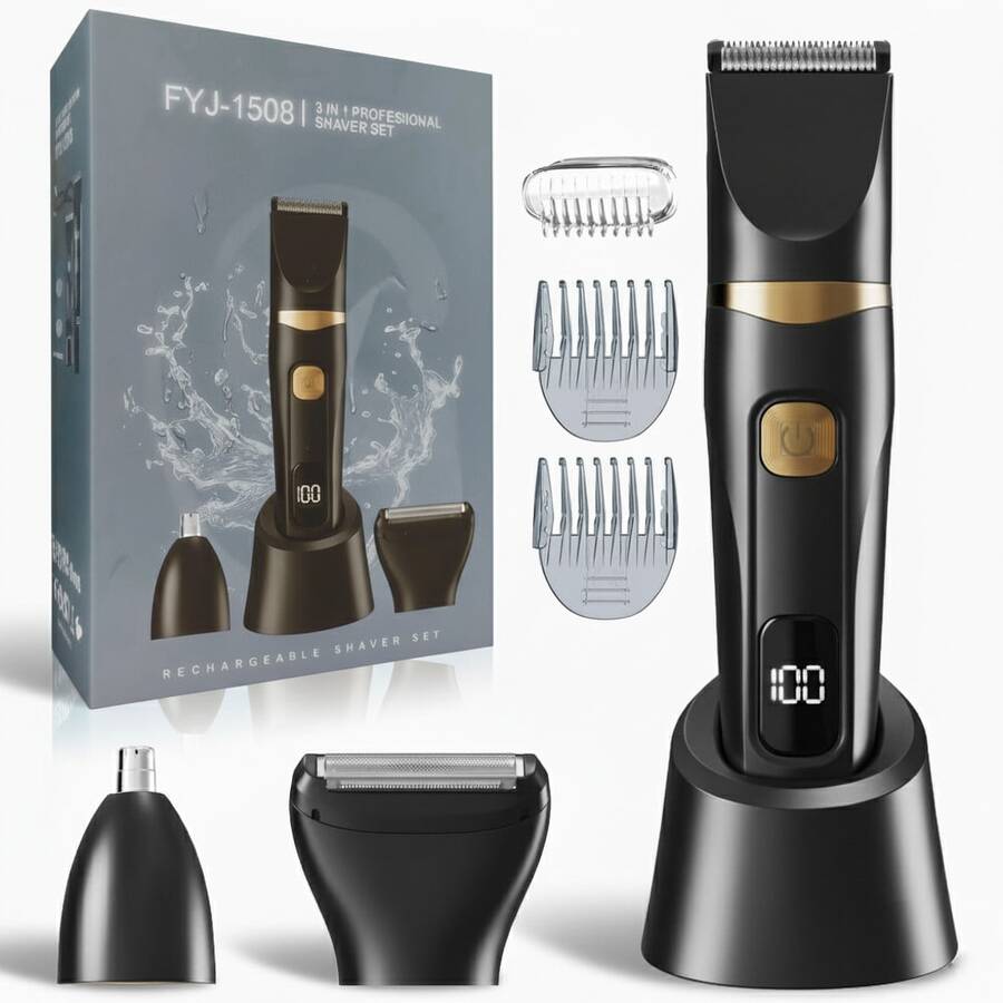 FollowBreak 3-In-1 Men's Electric Shaver, Men's Hair Clipper, USB Men's Shaver, Nose Hair Trimmer, 3 Blade Types, Detachable Cleaning, With LED Display Screen, Removing Ear Hair, Nose Hair, Eyebrows And Facial Hair, Suitable For Father's Day Gifts