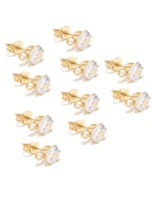 10 Pieces/Set Elegant Stainless Steel Cubic Zirconia DIY Earring Accessories, Perfect For Women's DIY Jewelry Making - Clear - View 1