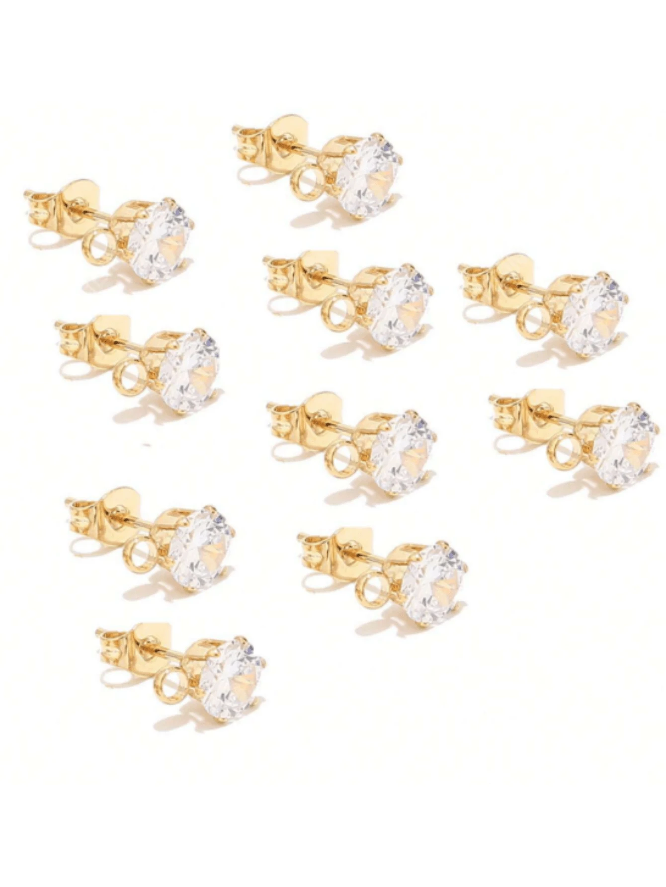 10 Pieces/Set Elegant Stainless Steel Cubic Zirconia DIY Earring Accessories, Perfect For Women's DIY Jewelry Making - Clear - View 1