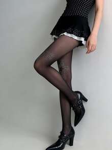 女士星形水钻不对称紧身裤，新款春夏星形水钻薄款打底裤，日系性感纯色防勾丝打底裤 - 彩色 - 查看 7