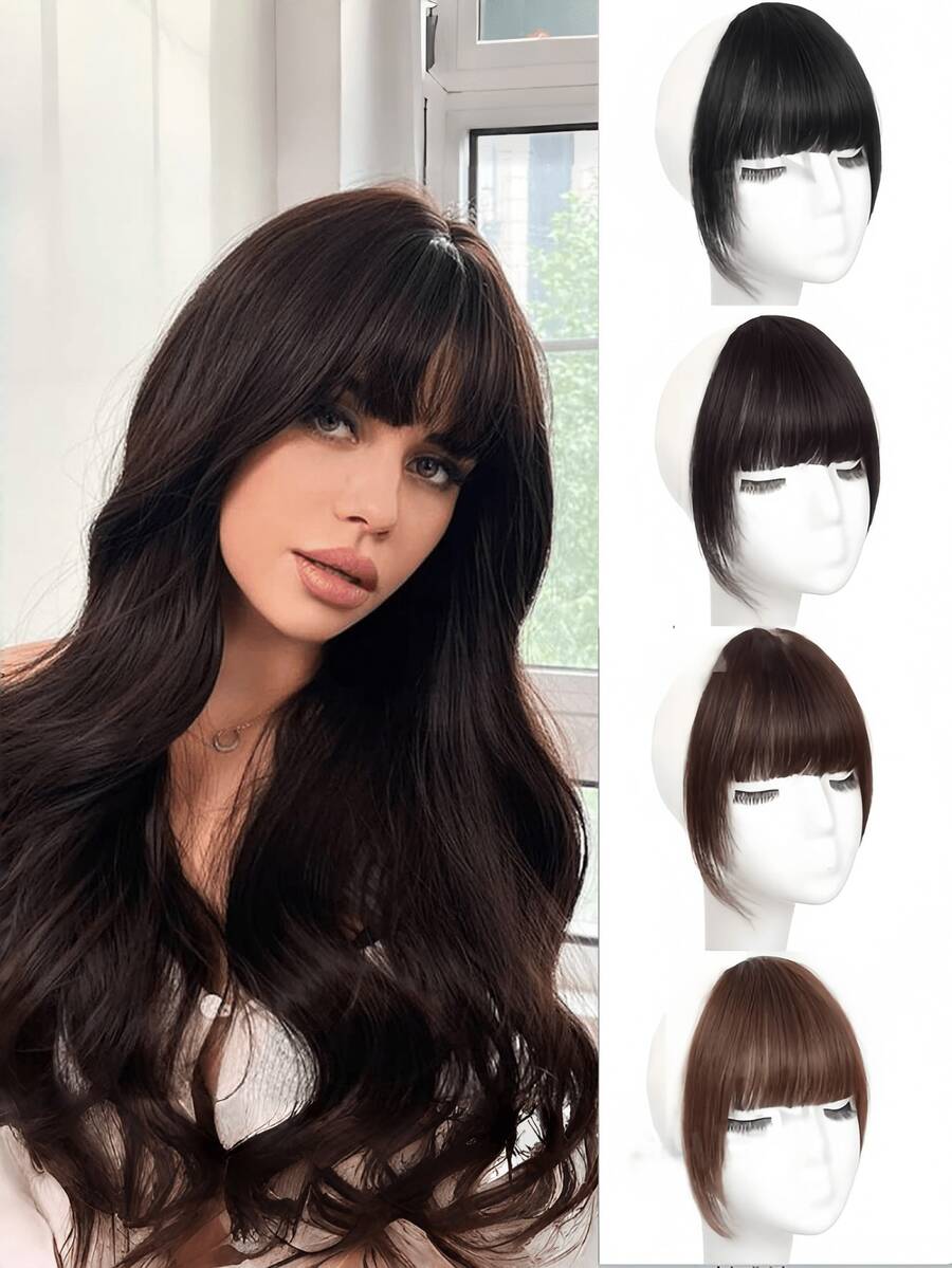 1pc Clip-On Bangs, Natural Invisible Seamless Air Bangs, Suitable For Students And Daily Wear, Random Color (Color May Vary Slightly From Image), Hair Accessory, Valentine's Day Hair Accessory Gift - Multicolor - View 1