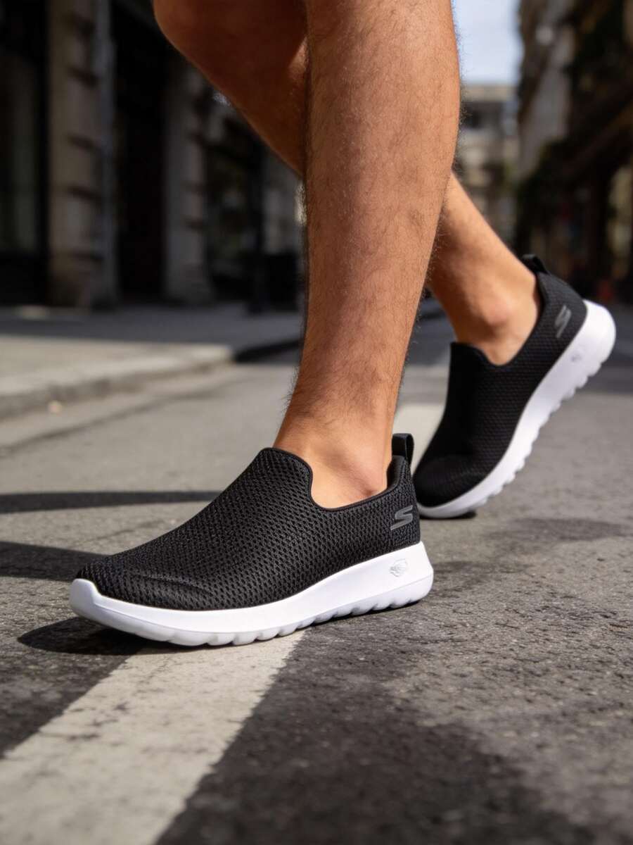 Skechers 运动透气网面休闲一脚蹬鞋,舒适运动鞋,适合日常穿着和通勤,建议选购小半码 - 54600-BKW - 黑與白 - 查看 1