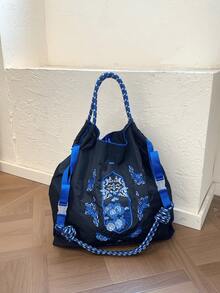 New Women's Handbag With Chinese Style Blue And White Porcelain Embroidery Pattern, Nylon Material, Large Capacity Shoulder Bag, Foldable, Suitable For Shopping, Leisure, Work Commute, Fashion Party, Surprise Gift - Multicolor - View 9