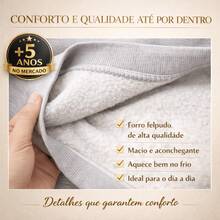 Moletom Masculino Canguru Capuz Bolso Estampado Cruz Jesus Cristão 100% Algodão Premium Flanelado Unissex Cordão Promoção Especial - Bege - Visão 5