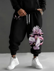 Anime Dra-Gon Ball Print Jogging Pants,Men Casual Pants,Womens Sweatpants,New Men's Sweatpants,For Rave,Baggy Sweatpants,Baggy Sweats,Pans Hombre,Ropa De Hombre,Streetwear,Swag Sports Pants For Men,Fashion Clothes - 黑色 - 查看 1