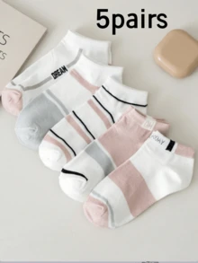 5 Pairs Women's Striped Pattern Breathable Fashion Ankle Socks, Suitable For Daily Wear - Multicolor - View 8