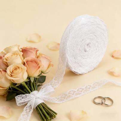 20 Yards/15mm White Lace Satin Ribbon, Suitable For Gift Wrapping, Sewing Crafts, Clothing Decoration, Bouquets, Gift Boxes, Party Decor And Weddings