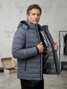 Men's Lined Thermal Jacket/Bobby Jacket, Nylon, With Removable Hood - Grey - View 3