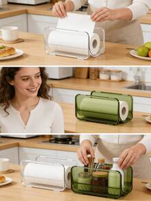 1pc Stain-Free Kitchen Solution: Transparent Countertop Cling Film And Paper Towel Holder - Multicolor - View 4