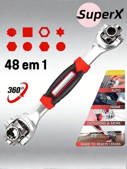 Chave de Boca Multiuso 48 em 1 Multifuncional 360° Universal Soquete Ferramenta para Auto Casa e Reparos