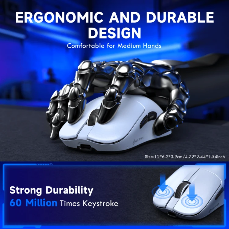 *Magic-Refiner AJ199 Lightweight Wireless Gaming Mouse,Tri-Mode(2.4G/Wired/BT),24K DPI,PAW3311 Optical Sensor,1000Hz Polling Rate,600mAh,49g Ergonomic Mice For Mid-Large Hands, Non-Slip Stickers Included - View 3
