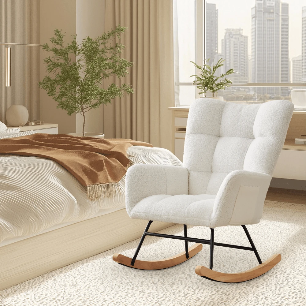 Silla basculante con respaldo alto y bolsillo lateral, Tapicería de oso, Sillón ergonómico para servicio de comedor, Sala de estar, Dormitorio, Enfermería - Beis - Ver 1