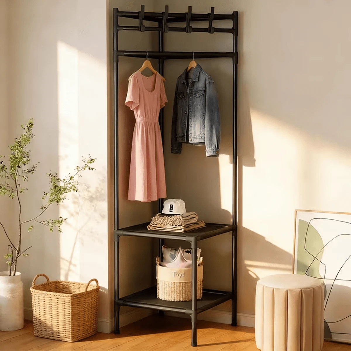 1pc Multi-Functional Corner Coat Rack, Sturdy Metal Frame, Suitable For Bedroom, Closet And Living Room, Bedding Storage, Space-Saving Corner Design, Durable Storage Rack, Effectively Utilize Idle Corner Space, Easy Installation, Minimalist Design
