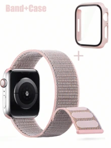 Dây đeo nylon co giãn Solo Loop và ốp bảo vệ kèm miếng dán màn hình tương thích với Apple Watch Series 10 9 8 7 SE 6 5 4 3, Dây đeo nylon & ốp lưng cứng PC tích hợp tương thích với Apple Watch Series 9/8/7/6/5/4/3/2/SE, Tương thích với kích thước 38/40/41mm & 42/44/45/49mm. - Hồng - Xem 12