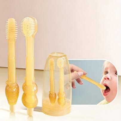 1 Set Soft Silicone Baby Toothbrush & Tongue Cleaner With Dust Cover, Infant Oral Care Toothbrush, Baby Dental Cleaning Tool, 360° Comprehensive Cleaning, Daily Oral Care For Children, Travel Toothbrush, Ideal Gift For Baby Shower, Gender Reveal Party, And Birthday Party