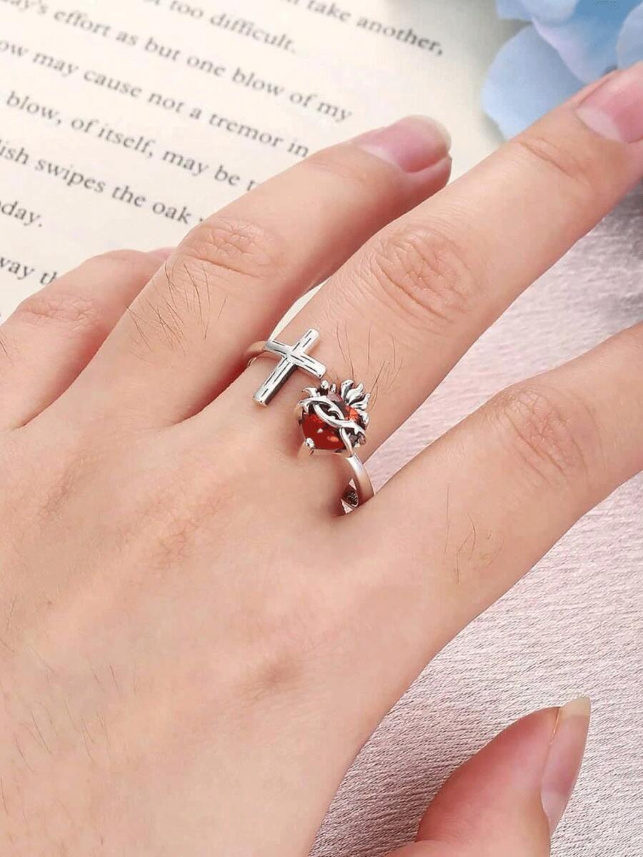 1 chiếc mặt dây chuyền hình trái tim thánh giá cổ điển, phù hợp cho phụ nữ đeo hàng ngày, quà tặng Halloween. - Bạc - Xem 1