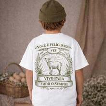 Camiseta Infantil Páscoa Cristã Cordeiro de Deus Estampa Vintage - Branco - Visão 2