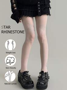 女士星形水钻不对称紧身裤，新款春夏星形水钻薄款打底裤，日系性感纯色防勾丝打底裤 - 彩色 - 查看 10