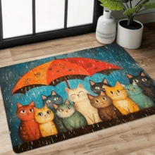 1PC Cat-Themed Non-Slip Floor Mat Featuring An Umbrella Pattern-Suitable As A Bathroom Safety Mat Or A Decorative Home Accent. | Rugs, Floor Mats, Bedroom Rugs, Kitchen Mats, Home Decor, Doormats | Also Makes A Great Gift For Cat Lovers. - A - View 1