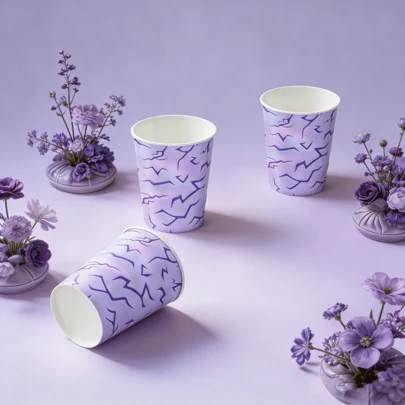 10个/20个/50个装紫色韩式生日派对纸杯套装，紫色和粉色饮料纸杯，适用于音乐主题生日派对、婴儿派对、迪斯科舞会装饰