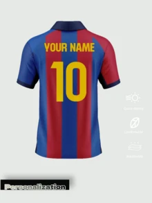 Áo Polo tùy chỉnh lấy cảm hứng từ Barcelona | Logo, tên và số cá nhân hóa | Thiết kế sọc retro thoáng khí, phù hợp cho người hâm mộ và các đội bóng | Vải mềm mại, thoải mái | Quà tặng Ngày Valentine | World Cup 2026 | Trang phục thể thao nam tùy chỉnh - Màu xanh lam - Xem 3