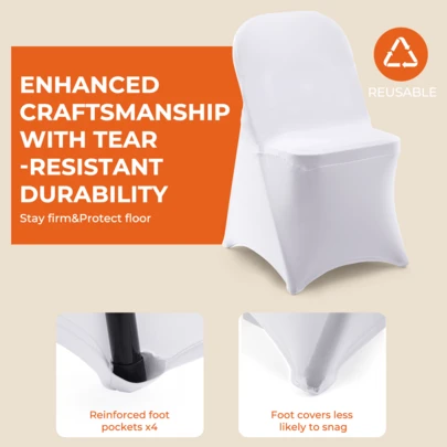 50 Pcs White Folding Chair Covers, Stretch Spandex Chair Slipcovers For Wedding & Party, Universal Fit For Metal/Plastic Folding Chairs, Wrinkle-Free & Washable