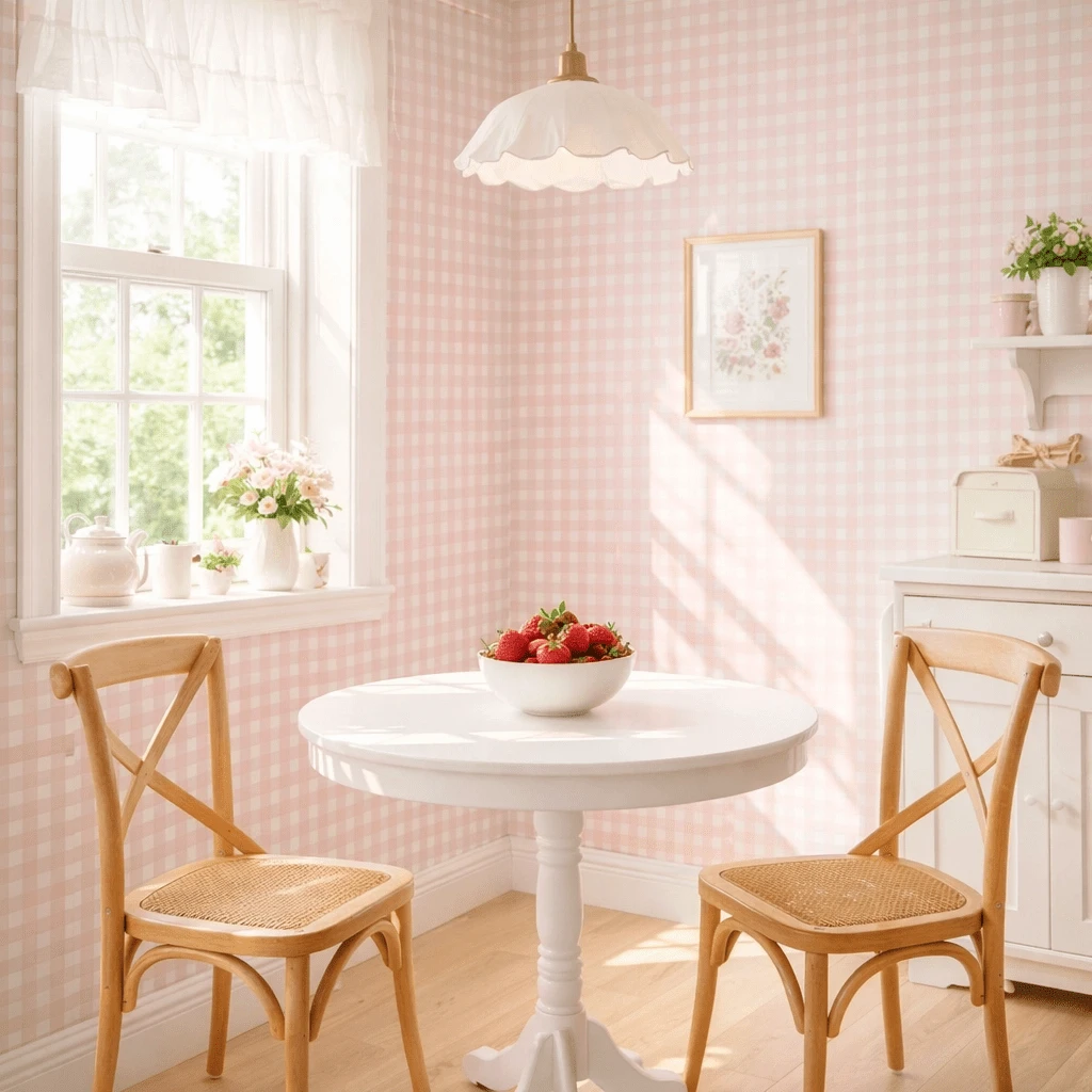 Self-Adhesive Checkered Wallpaper For Living Room, Bedroom, Home Decor. - 粉紅色格子 - 查看 1