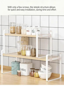 Multi-Tier Iron Storage Rack, Desktop Organizer Shelf, Small Office Desk Bookshelf, Display Rack, Desktop Storage Box, Bedroom Dorm Room Decor, Kitchen Countertop, Vanity Makeup, Desktop Organizer, Stainless Steel Multi-Function Household Spice Rack - White - View 9