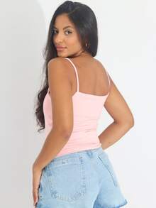 Women's Cropped Top, Suplex Tank Top, Double Lining, Thin Straps, Basic - 淺粉色 - 查看 2