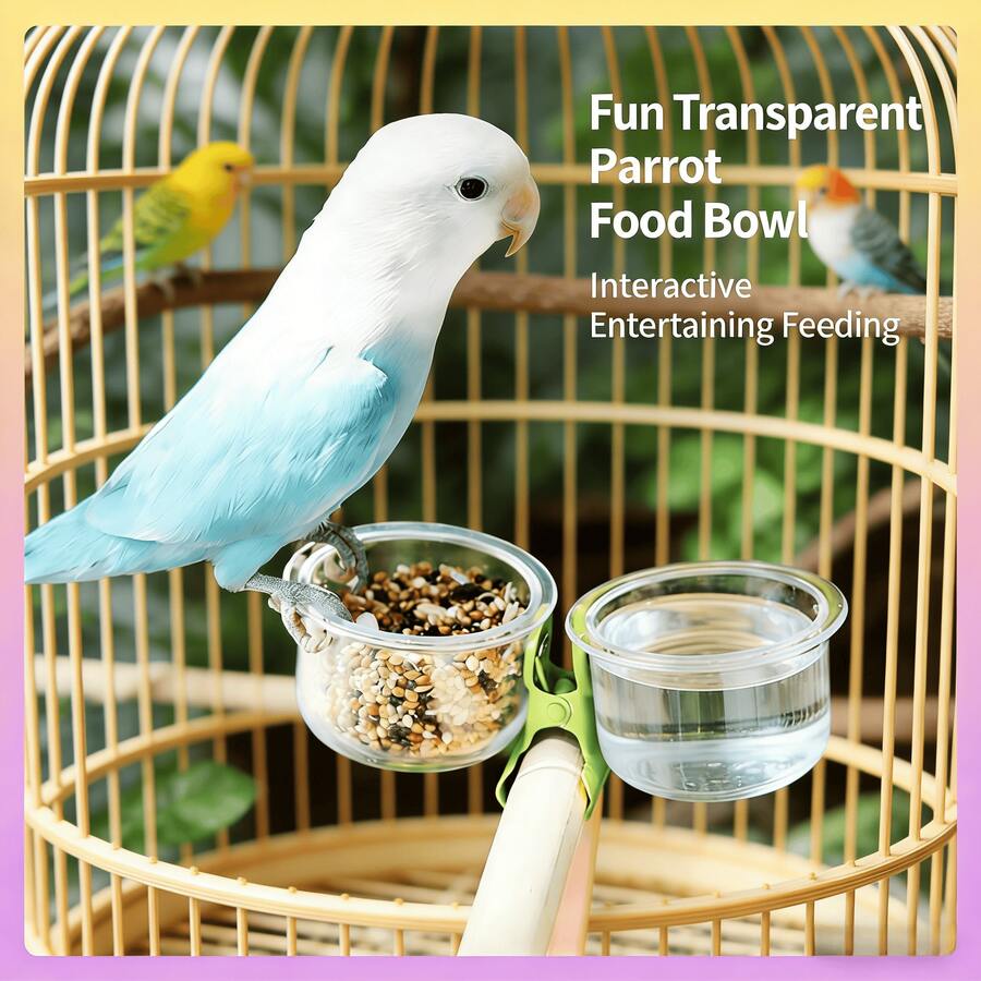 1 Bộ - Bộ máng ăn và máng uống bằng acrylic chịu lực cao dành cho vẹt | Hệ thống máng ăn/uống nước tách rời không để lại cặn, có kẹp để cố định máng, bát dễ vệ sinh cho vẹt đuôi dài, vẹt mào và các loài chim nhỏ đến trung bình. - Thích hợp cho các cột có đường kính 1,5cm trở xuống. - Xem 1