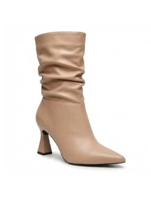 Women's Accordion-Style Mid-Calf Boot, Minimalist, Casual, Stylish - 乾枯玫瑰色 - 查看 2
