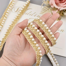 36 pulgadas de elegante cinta de satén lujosa bordada con encaje de perlas doradas, densamente decorada con perlas, adecuada para manualidades de costura y decoración del hogar, accesorio de tela versátil y fácil de usar - Multicolor - Ver 5