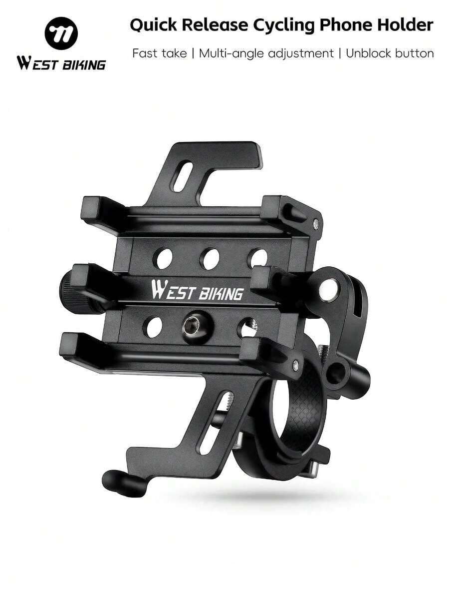 Giá đỡ điện thoại di động gắn xe đạp WEST BIKING, loại bảy chấu, làm bằng hợp kim nhôm, chống sốc, có thể tháo rời, dùng để định vị, phụ kiện xe đạp. - màu đen - Xem 1