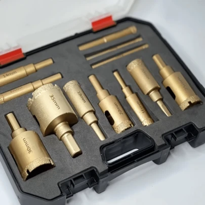 Bộ 12 mũi khoan phủ kim cương, thích hợp cho kính, đá cẩm thạch, gạch men, v.v., kích thước lỗ khoan từ 6-35mm, dụng cụ cầm tay.