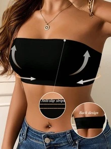 Temptuelle Women's Seamless Strapless Bralette, Wireless Soft Comfortable Intimate Apparel, Skin-Friendly Elastic Camisole Vest - Black - View 6