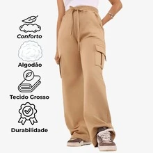 Women's Cargo Pants With Pockets Winter Drawstring Sweatpants - Beige - View 2